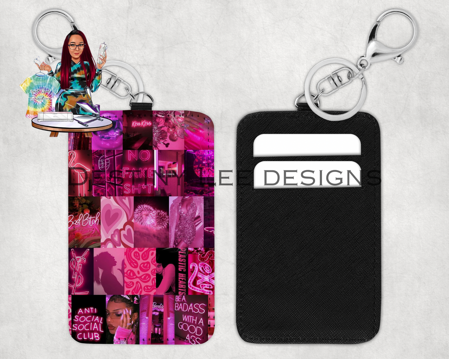 Pink Vibes Card Holder Keychain