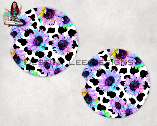 Colorful Sunflower Cow Car Coasters