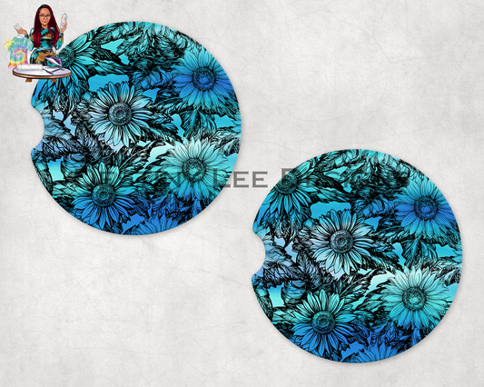 Blue Floral Car Coasters