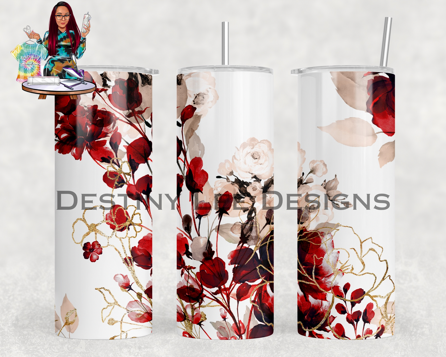 Red Floral Tumbler