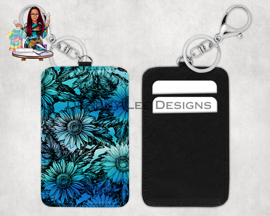 Blue Floral Card Holder Keychain