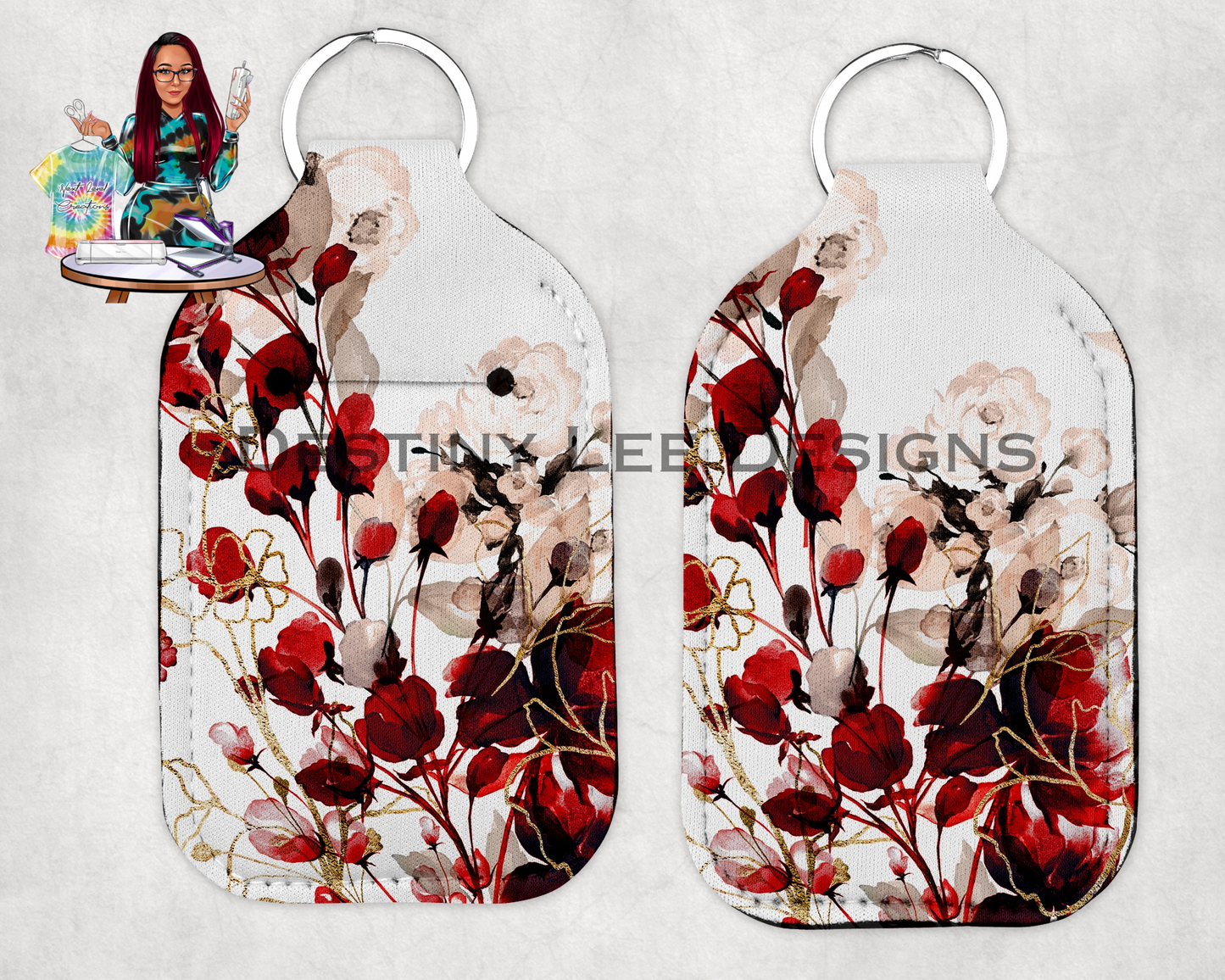 Red Floral Hand Sanitizer Holder