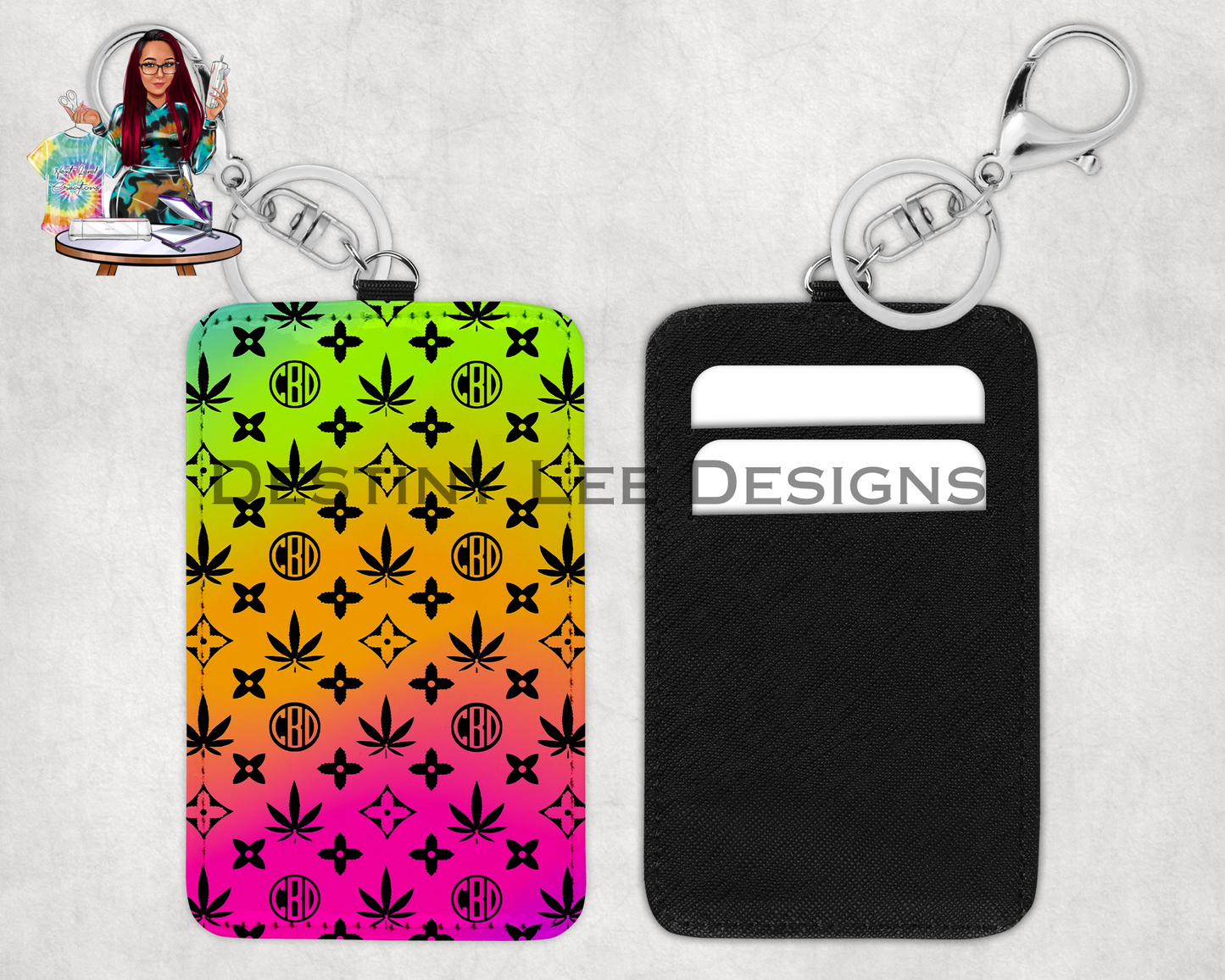 Neon Weed Card Holder Keychain